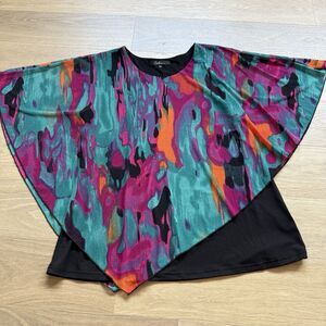 Calessa Top Women XL Abstract Artsy Colorful Layered Cape Batwings